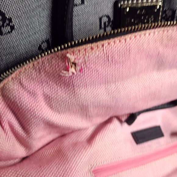 Dooney & Bourke Large Gray Monogram Canvas & Leather Trim Dome Satchel Bag GUC - Picture 8 of 12